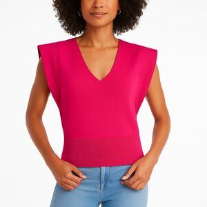 *NWT* Super-Stretchy V-Neck Flamingo Pink Cap-Sleeve Sweater by Express
